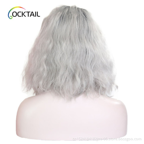 Hot selling grey color synthetic lace front wig, T1B/grey ombre color balayage synthetic wig